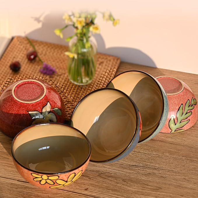 Ceramic Cereal Bowls Set of 6, Floral Design 6 inch – 28oz - Image 5