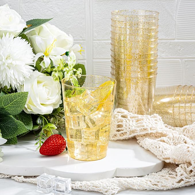 I00000 50 Pack 12 oz Gold Glitter Plastic Cups, Disposable Plastic Wine Glasses - Image 6