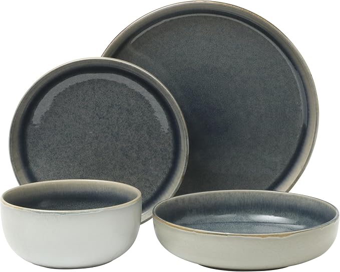 Gibson Elite Sunveil 16 Piece Plates and Bowls Reactive Glaze Round Dishes - Image 8