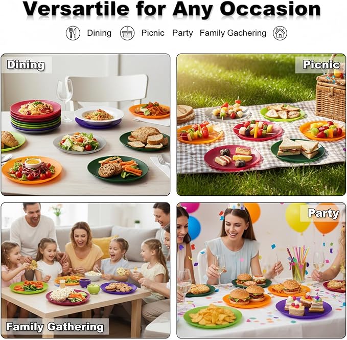 AOYITE 10 inch Plastic Plates Reusable Set 12, BPA Free Kids Plate Autumn | - Image 7