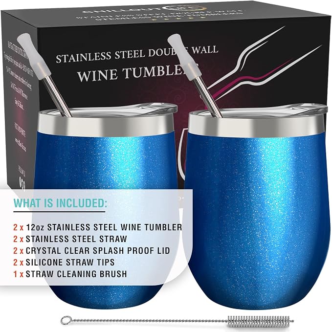 CHILLOUT LIFE 12 oz Stainless Steel Wine Tumblers 2 Pack - Image 5