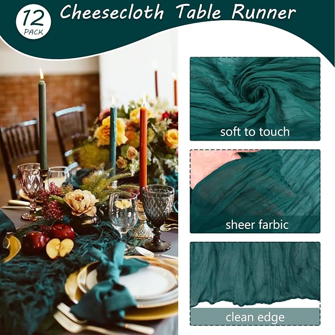 Fivenl 12 Pack Dark Teal Boho Rustic Cheesecloth Table Runner 35x72 Inch - Image 4