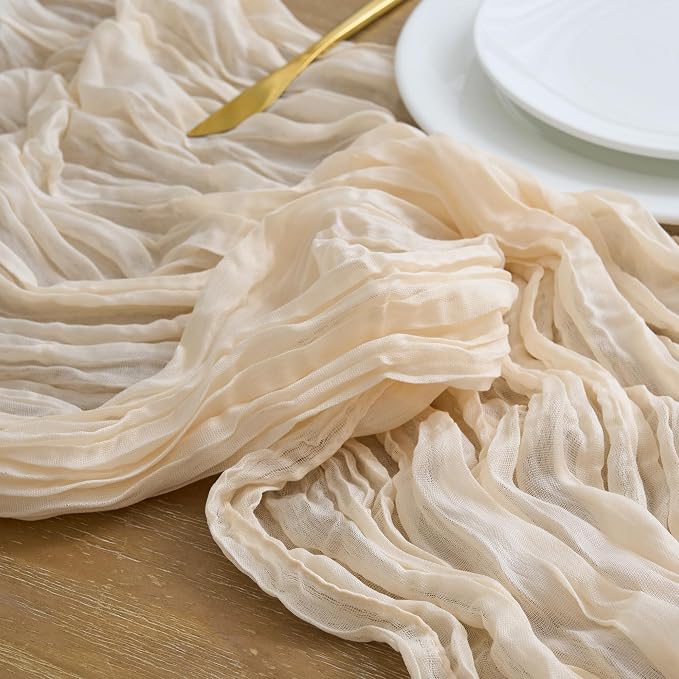 Asee'm 6pcs Beige Cheesecloth Table Runner Summer 10FT Boho Gauze Rustic | Boho - Image 4