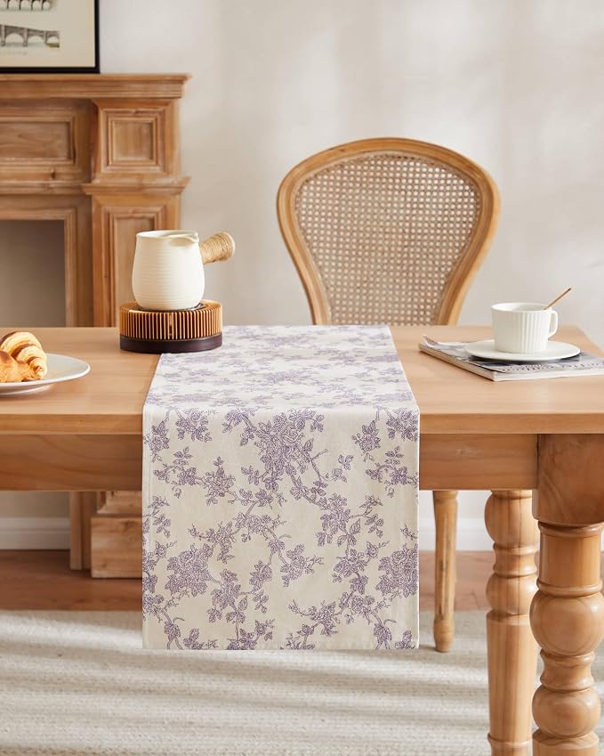 French Pastoral Farmhouse Table Runners, 13x72 Inch Purple | 100% Organic - Image 2