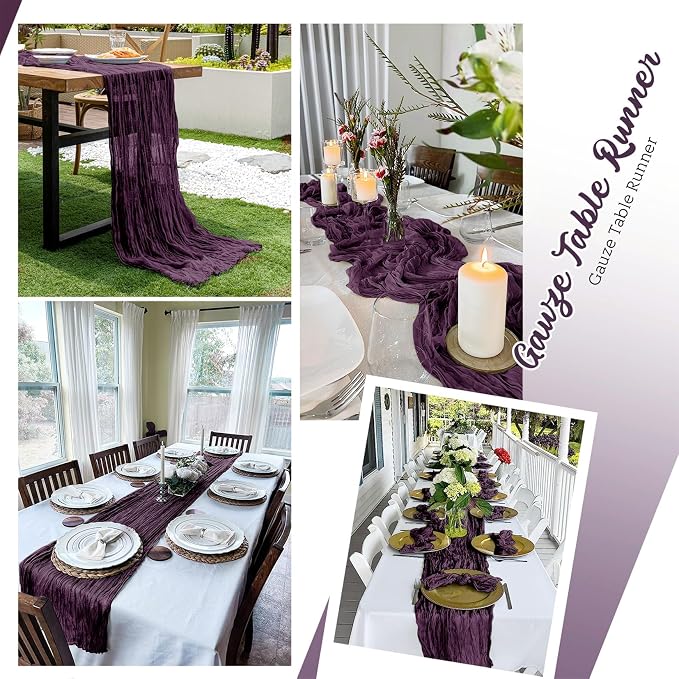8 Pack Dark Purple Cheesecloth Table Runners 20x120 Inch Gauze Table Runner - Image 5