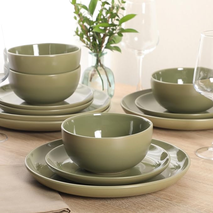 Gibson Home Rockaway 12 Piece Plates and Bowls Matte Outside/Shiny Inside Glaze - Image 4