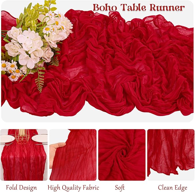 10 Pack Red Cheesecloth Table Runner 6FT Boho Gauze Fabric Table Runner Vintage - Image 3
