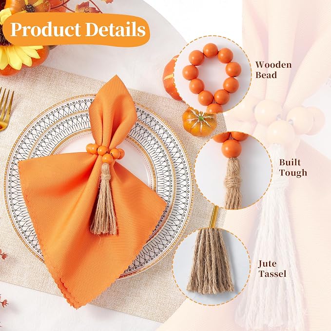 APTWOW Napkin Rings Set of 12, Thanksgiving Farmhouse Napkins Rings - Image 3