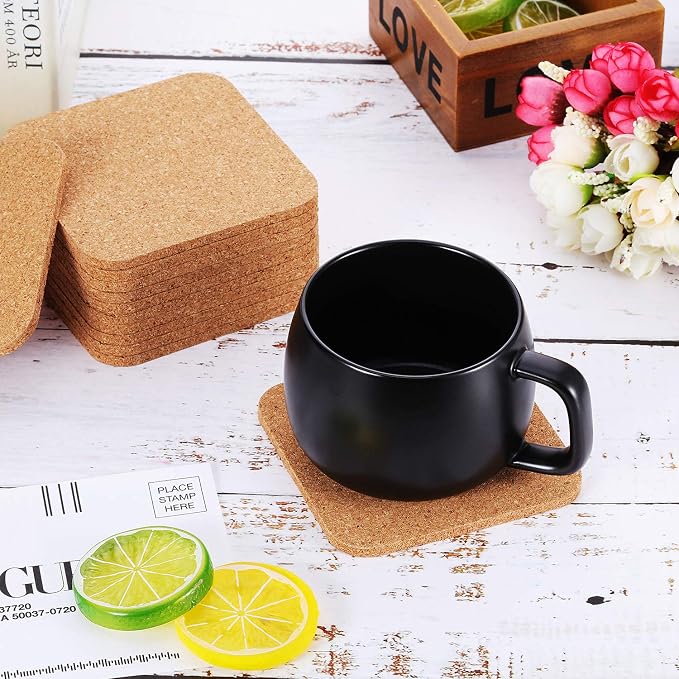 Boao 12 Pieces Square Cork Coasters Wooden Thick Drink Coasters 4x4 Inch - Image 7