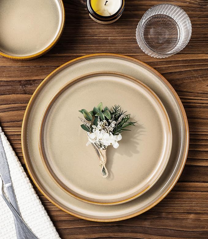 Ceramic Dinnerware Set for 4, 12-Piece Plates and Bowls Set | Lightweight - Image 3