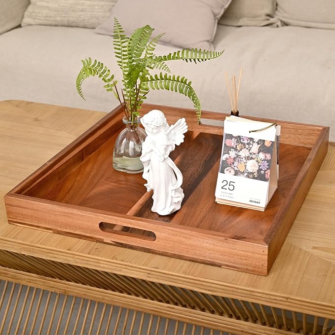 20 Inch Extra Large Square Serving Tray HeavyDuty Acacia Wood Tray - Image 6