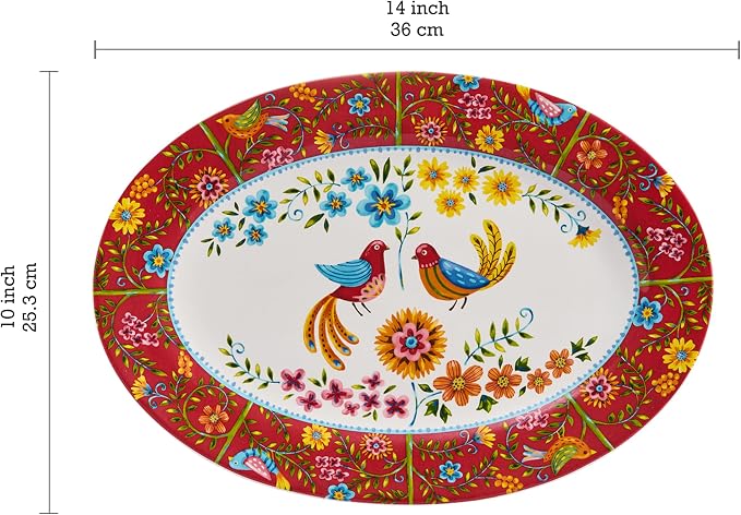 Bico Red Spring Bird 16 plus 14 inch Oval Platters Set, Microwave and - Image 2