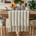 Caflife Boho Table Runner 90 Inchs Long Green and Beige, Cotton and Linen Woven by Caflife