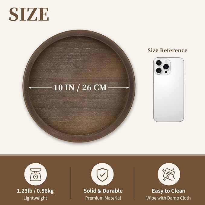 Hanobe Round Wooden Tray Decor for Coffee Table, Decorative Candle Plate | - Image 4