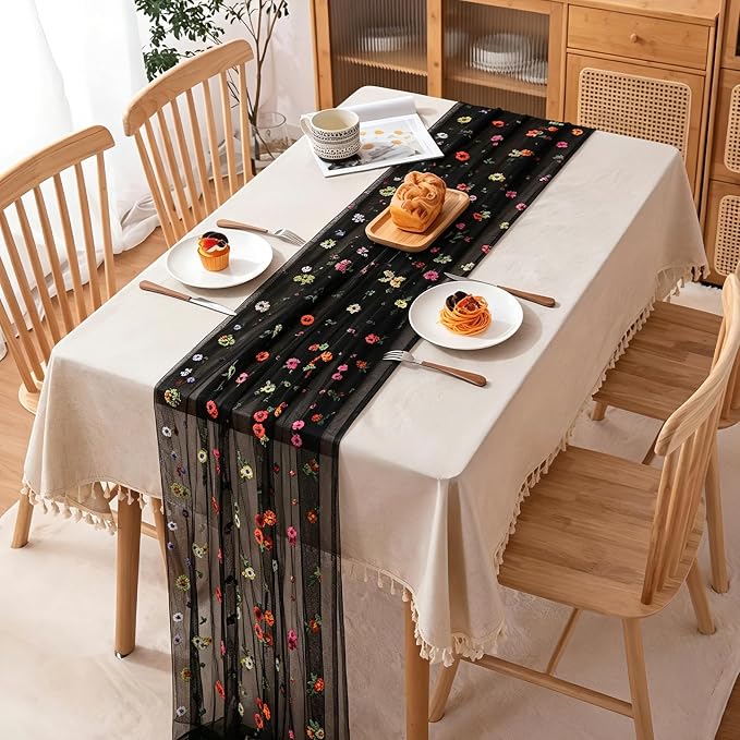 BINBE 12pcs Daisy Spring Table Runner Embroidery Gauze 10FT Florals Seasonal - Image 3
