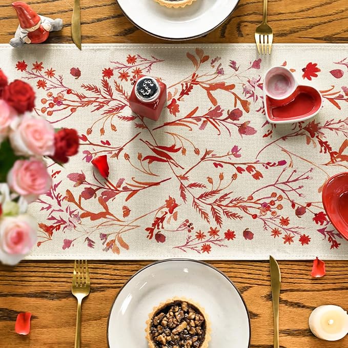Artoid Mode Floral Leaves Table Runner, Wild Flowers Seasonal Kitchen Dining - Image 7