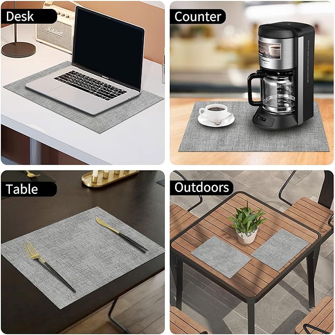Faux Leather Heat Resistant Placemats 4 Packs, Waterproof Wipeable Dining PU - Image 9
