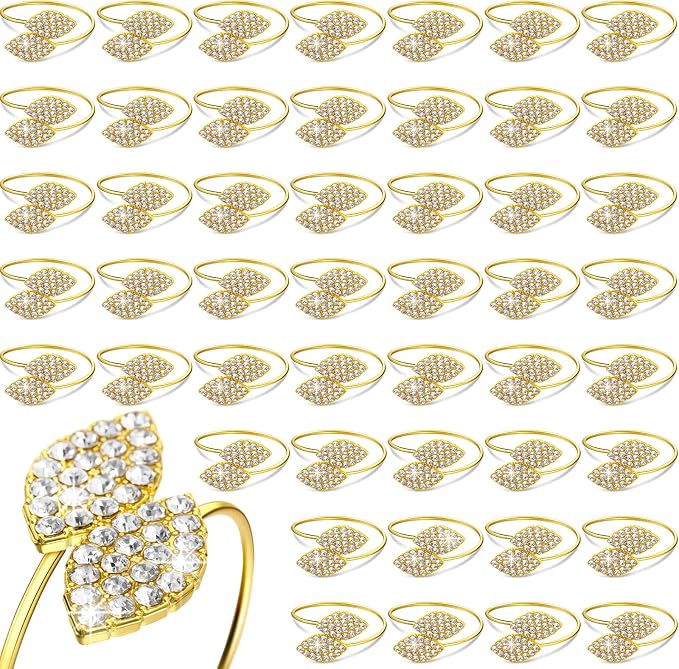 Hotop Gold Napkin Rings Gold Table Decoration, Leaves Napkin Rings, 12 Piece | by HOTOP