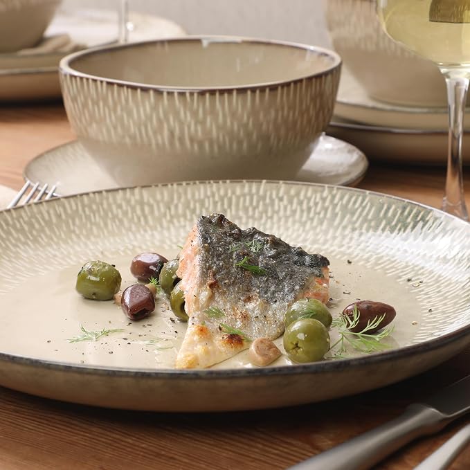 Gibson Elite Jasper 16 Piece Plates and Bowls Reactive Glaze Dishes Stoneware - Image 3