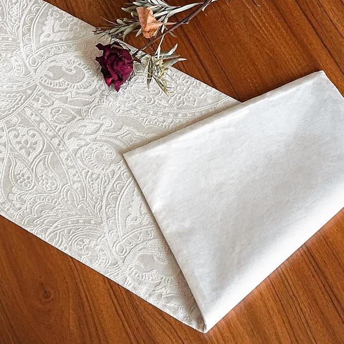 Waterproof Jacquard Table Runner, 12x144 Inch, Milky White | Thick Table Runner - Image 2