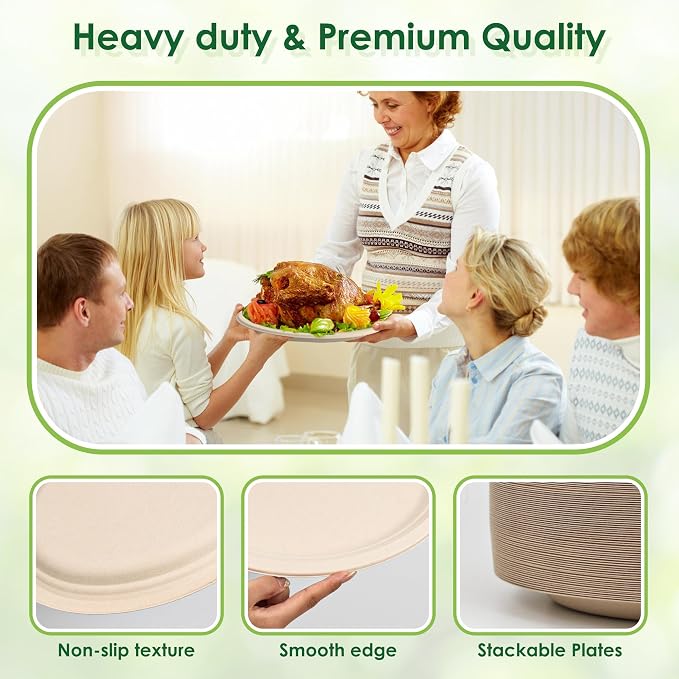 Compostable Oval Paper Plates, 12.5Inch 25Pack Disposable Heavy Duty Bagasse - Image 5