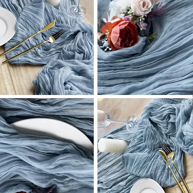 4 Pack Dusty Blue Cheesecloth Table Runner 20 x 120 inch Gauze Table Runners 10 - Image 5