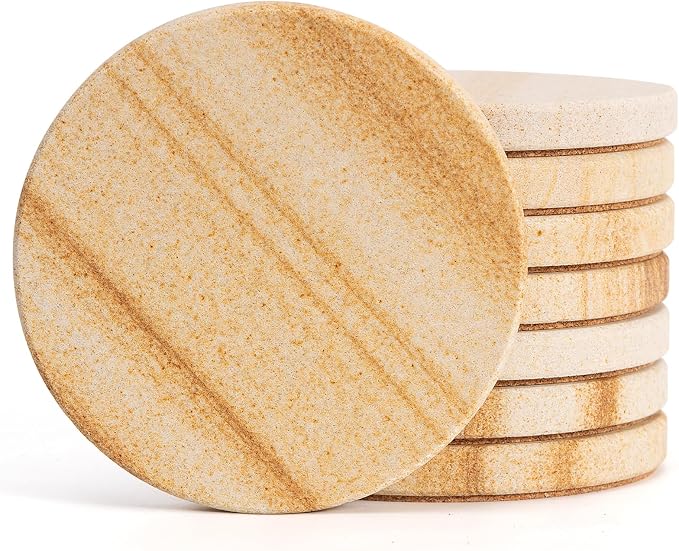 Sandstone Coasters Set of 8, Absorbent Stone Coasters by YONGHEE