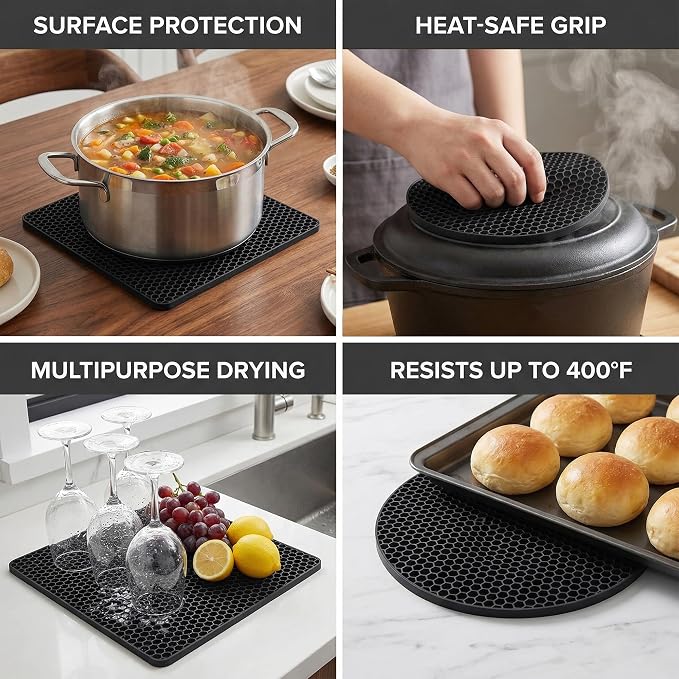 4 Pack Silicone Trivets for Hot Dishes | Heat-Resistant Non-Slip Hot Pads for - Image 8