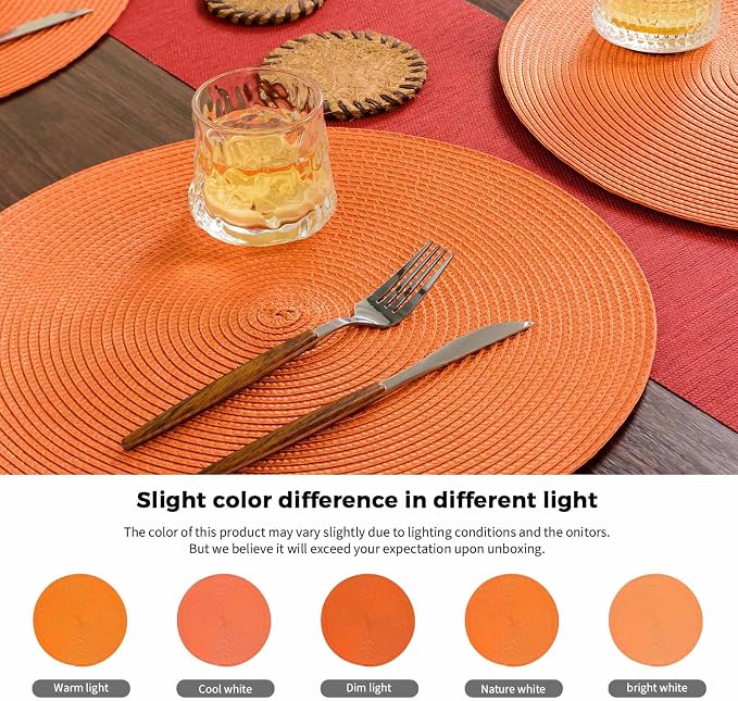 FunWheat Round Braided Placemats Set of 6 Table Mats - Image 5