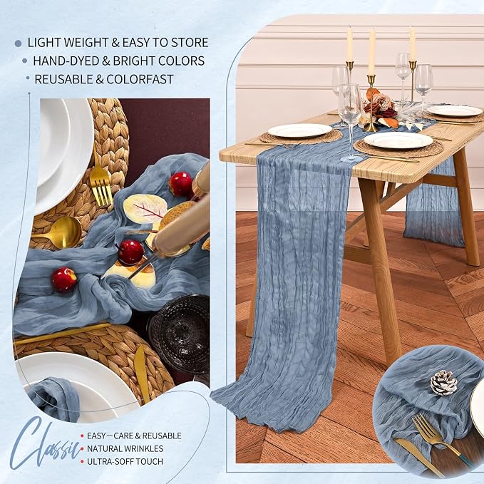 18 Pack Cheesecloth Table Runner 10FT Dusty Blue Table Runner Boho Gauze Cheese - Image 5