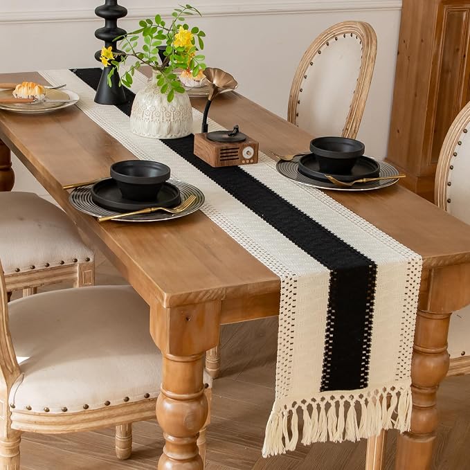 EMMTEEY Boho Table Runner with Tassels 94 Inches Long, Scratch & Heat Resistant - Image 3