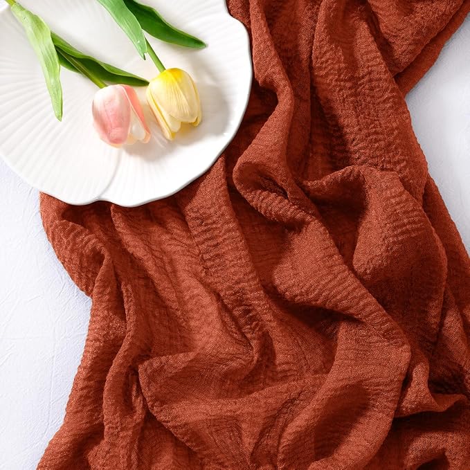 6pcs Terracotta Cheesecloth Table Runner Summer Gauze 120 Inch Rustic Boho - Image 3