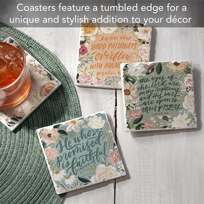 Thirstystone Lovely Scriptures 4 Pack Assorted Tumbled Tile Stone Coasters | 4" - Image 2