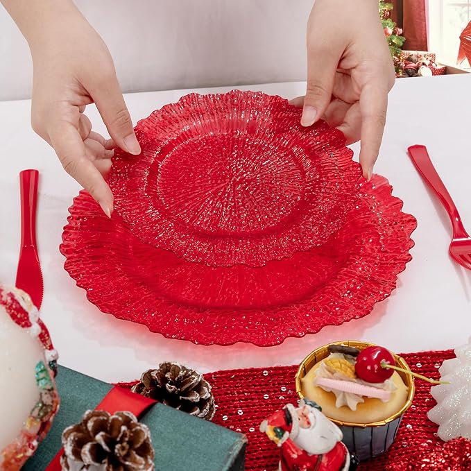 U-QE 60PCS Clear and Red Plastic Plates - Image 5