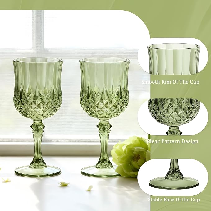 7OZ Plastic Wine Glasses, Reusable Vintage Goblets Unbreakable Drinking Glasses - Image 3