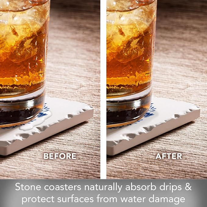 Thirstystone Blue Painted Farm 4 Pack Tumbled Tile Stone Coasters | 4" Square - Image 6