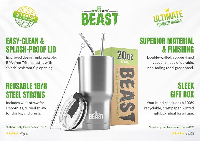 Beast 20 oz Tumbler Stainless Steel Vacuum Insulated Coffee Ice Cup Double Wall - Image 2