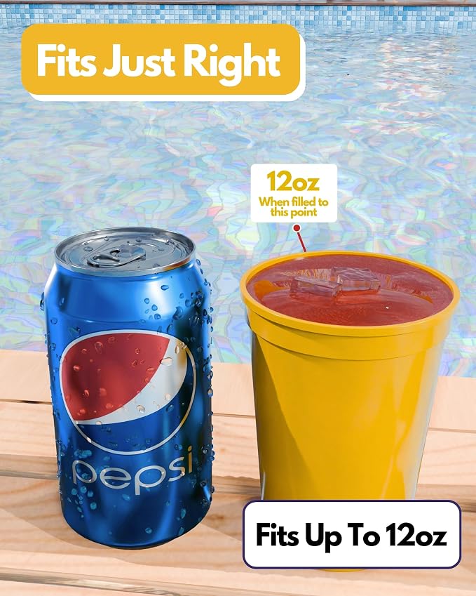 PartyPrints 10 Pack Small 10 to 12 oz Yellow Reusable Blank Plastic Cups - Image 2