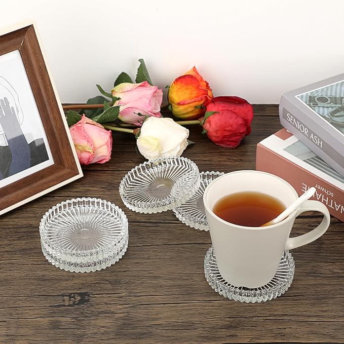 JUXYES Set of 8 Heat-Resistant Clear Glass Coaster - Image 5
