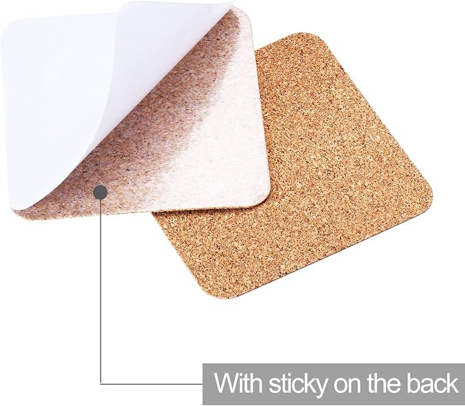Hotop 60 Pieces 3.78 x 3.78 Self Adhesive Cork Coasters Squares Cork Mats | Non - Image 3