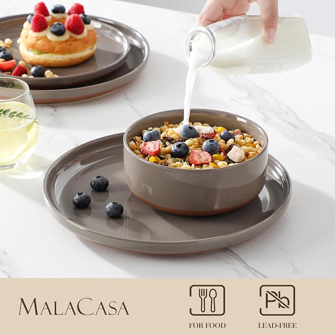 MALACASA Plates and Bowls Sets, 18 Pieces Modern Ceramic Dinnerware Set - Image 3