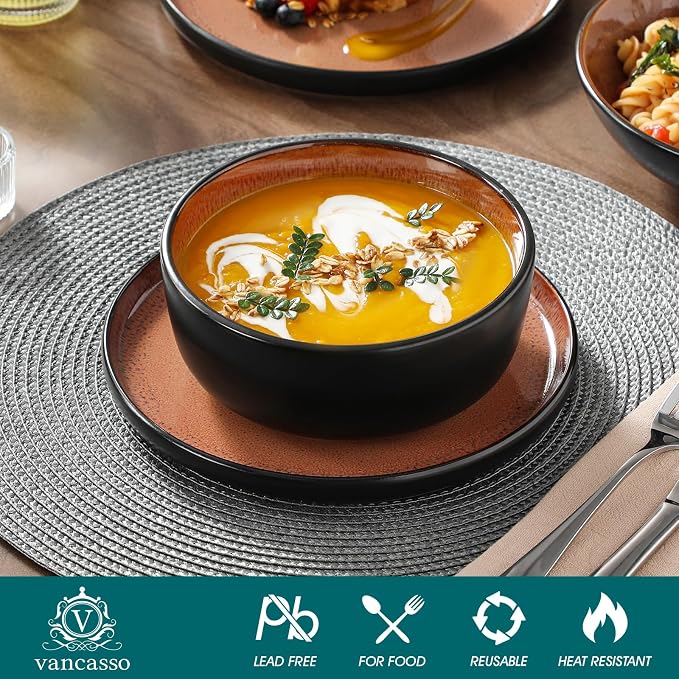 vancasso Plates and Bowls Sets, 18 Pieces Stoneware Dinnerware Sets - Image 5