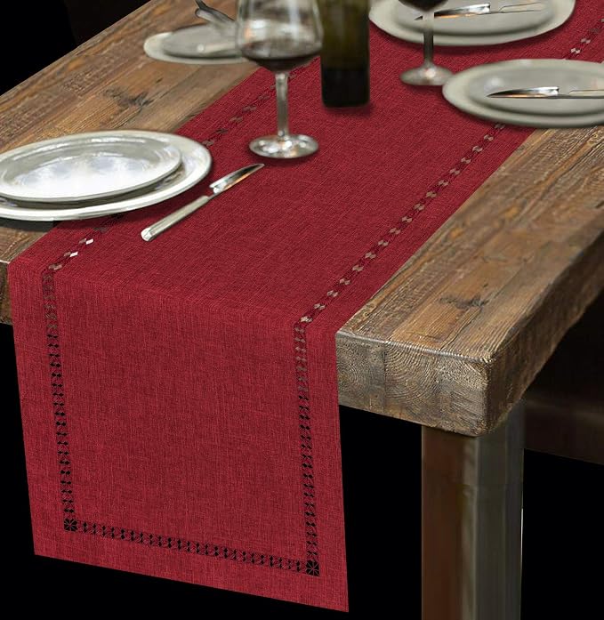 Grelucgo Handmade Hemstitched Polyester Rectangle Table Runners Dresser Scarves - Image 8