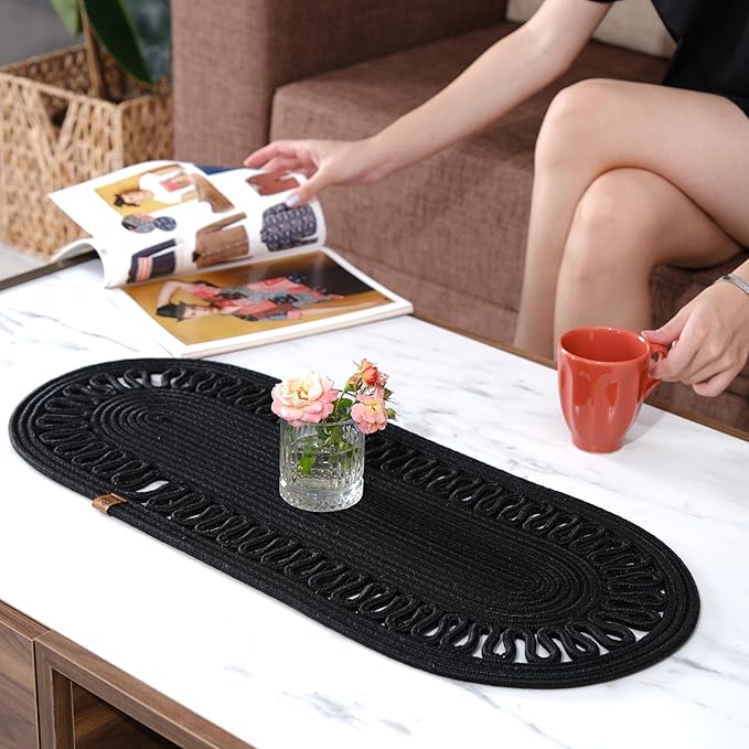 Oval Jute Table Runner | Woven Braided Dining Runner | Natural Textured Rattan by WhiteTowns
