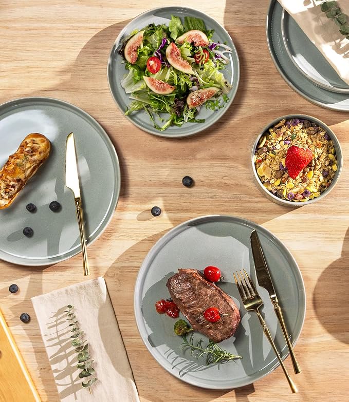 Ceramic Dinnerware Set for 4, 12-Piece Plates and Bowls Set | Lightweight - Image 3