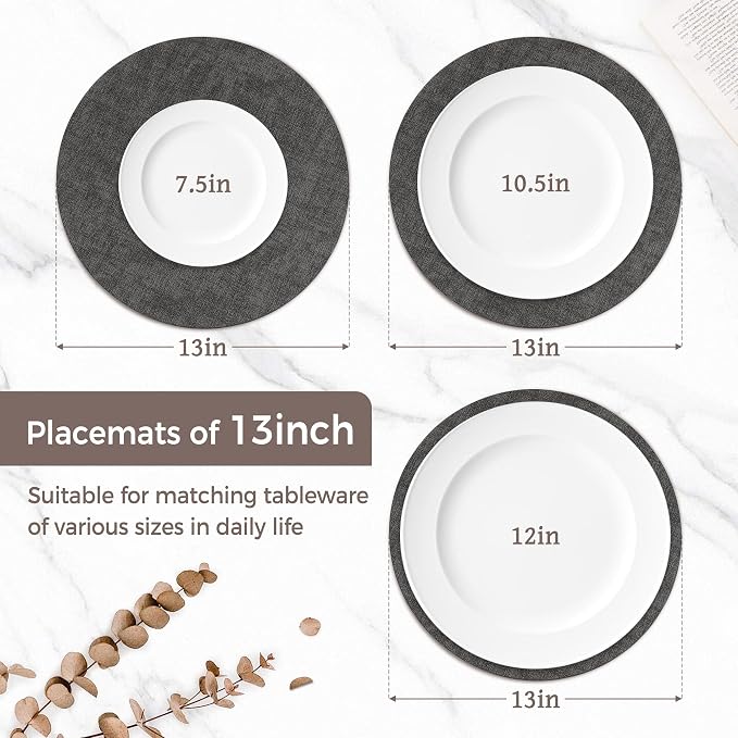 13"Round Placemats Set of 6, Reversible Faux Leather Heat Resistant Table Mats - Image 2