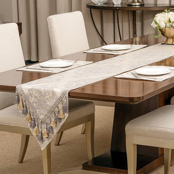 Loom and Mill Luxury Elegant Damask Table Runner 72 inches Long, 13x72 inch - Image 3