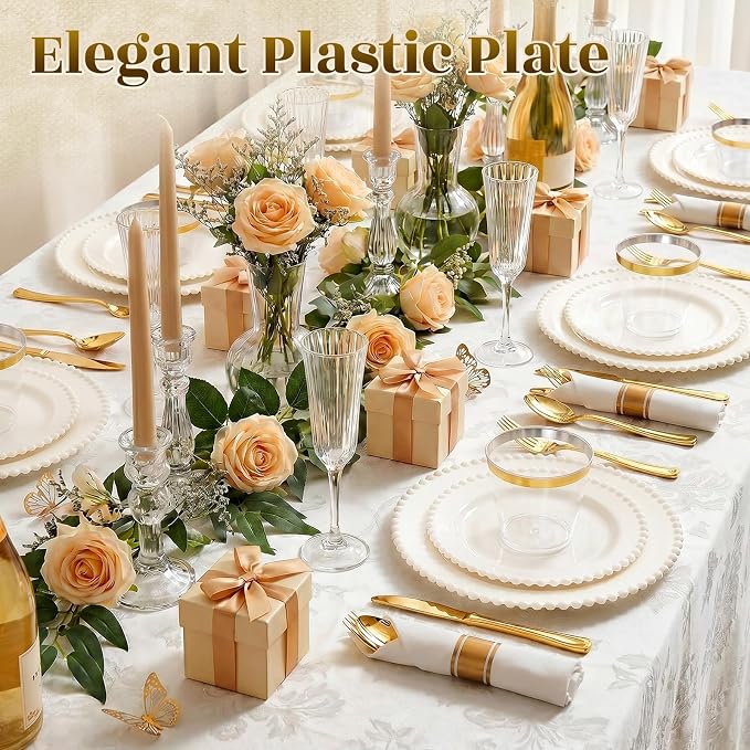 350pcs Plastic Dinnerware Set Ivory 50 Guests - Image 3
