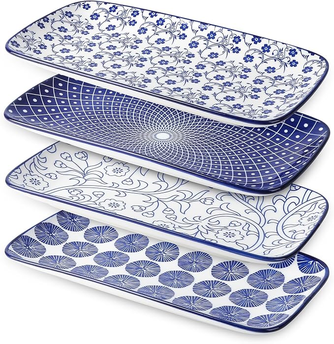 Selamica Ceramic Rectangular Salad Plates Set, Dinner Plate 9.4 Inch Dessert by Selamica