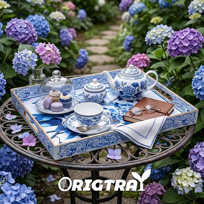Serving Tray with Handles, Rectangular Plastic Tray 15.75x11.81 Inch, - Image 3
